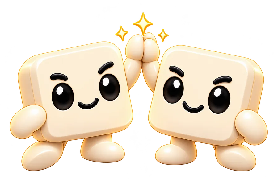 JustBlock's cream mascots teaming up with golden puzzle pieces